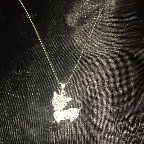 Silver Cat Pendant Necklace Accented with Diamonds - Picture 2 of 9